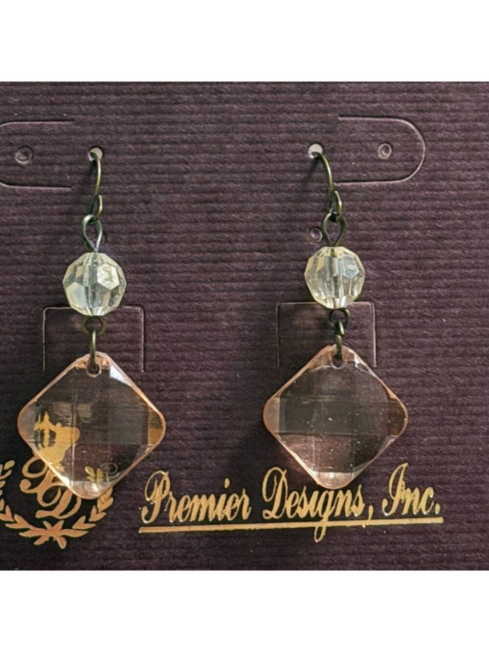 Premier Designs Beaded Drop Earrings-Light Brown Clear Bead-New